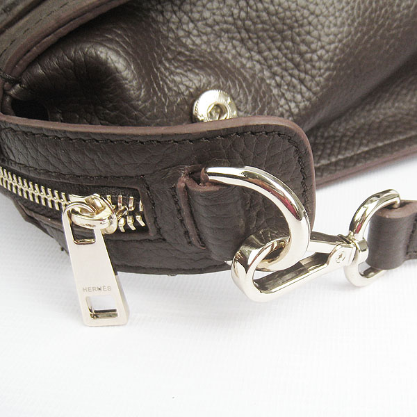 Fake Hermes New Arrival Double-duty leather handbag Dark Coffee 60669